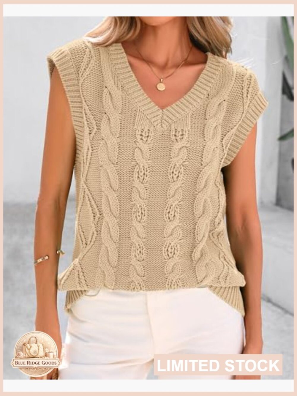 Oversized Cable Knit Sweater Vest V-Neck Loose Fit Pullover Casual Chic - Picture 5 of 7